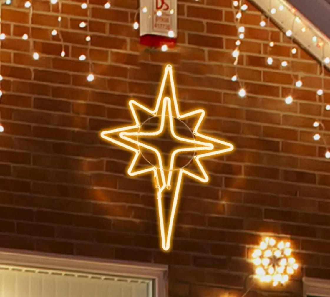 [Large 25"x16" 360 LED Bethlehem Star Neon Motif Super-Bright Warm White LEDs Outdoor Christmas Decoration with UL Standard Adaptor Waterproof for Outdoor Home Party Wall Hanging Holiday