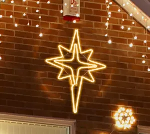 [Large 25"x16" 360 LED Bethlehem Star Neon Motif Super-Bright Warm White LEDs Outdoor Christmas Decoration with UL Standard Adaptor Waterproof for Outdoor Home Party Wall Hanging Holiday