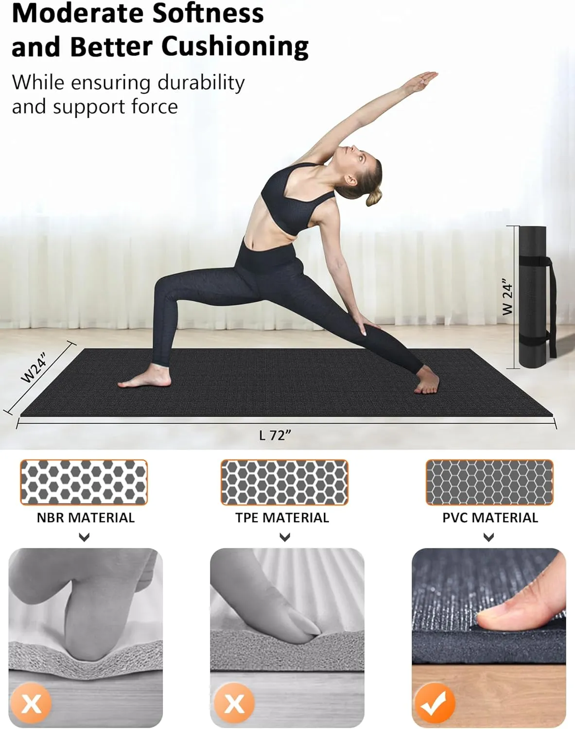 Large Workout Mat 6'x2' & 6'x4' - Home Gym Flooring for Weightlifting, Jump Rope, MMA, Yoga, Cardio, Stretch, Plyo, HIIT - Shoe-Friendly