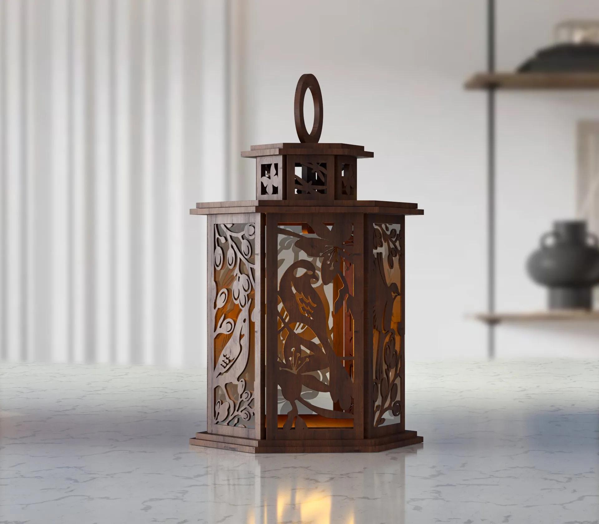 Laser cut birds on tree table lamp lantern svg file