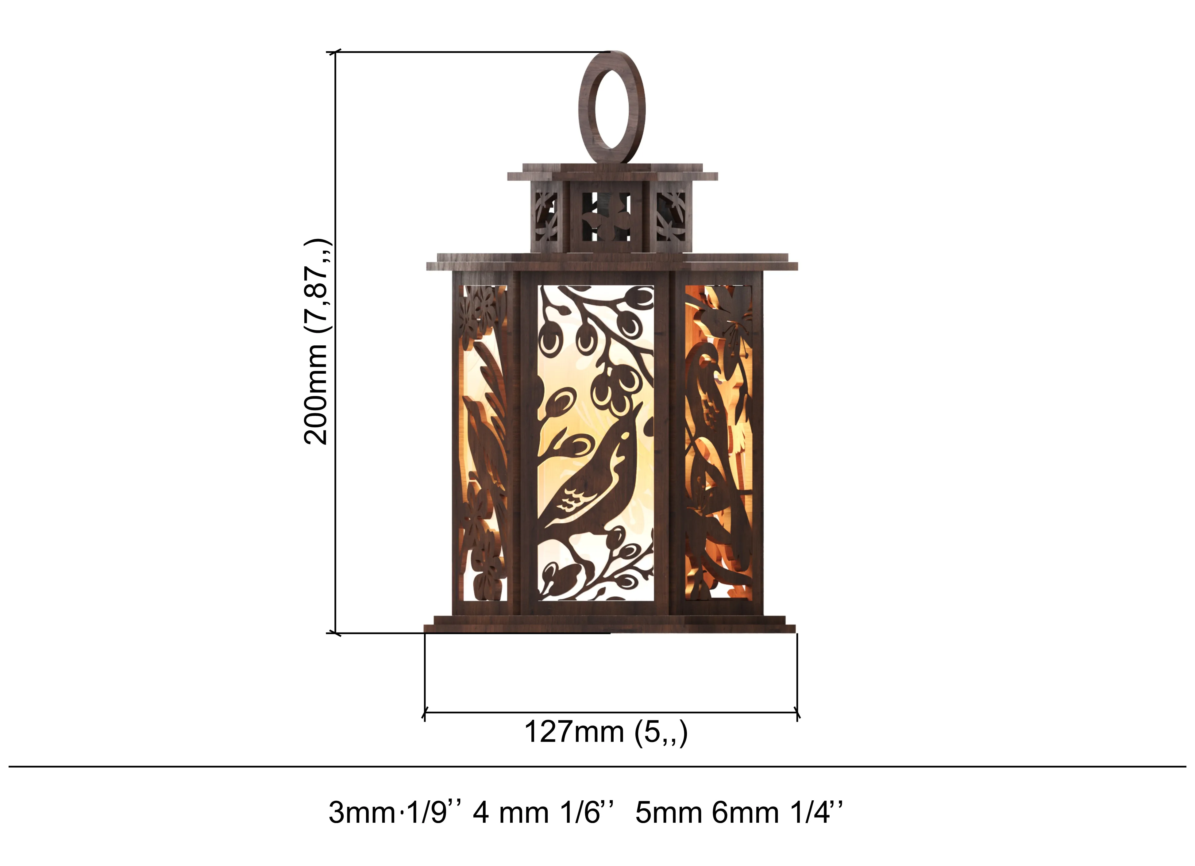 Laser cut birds on tree table lamp lantern svg file
