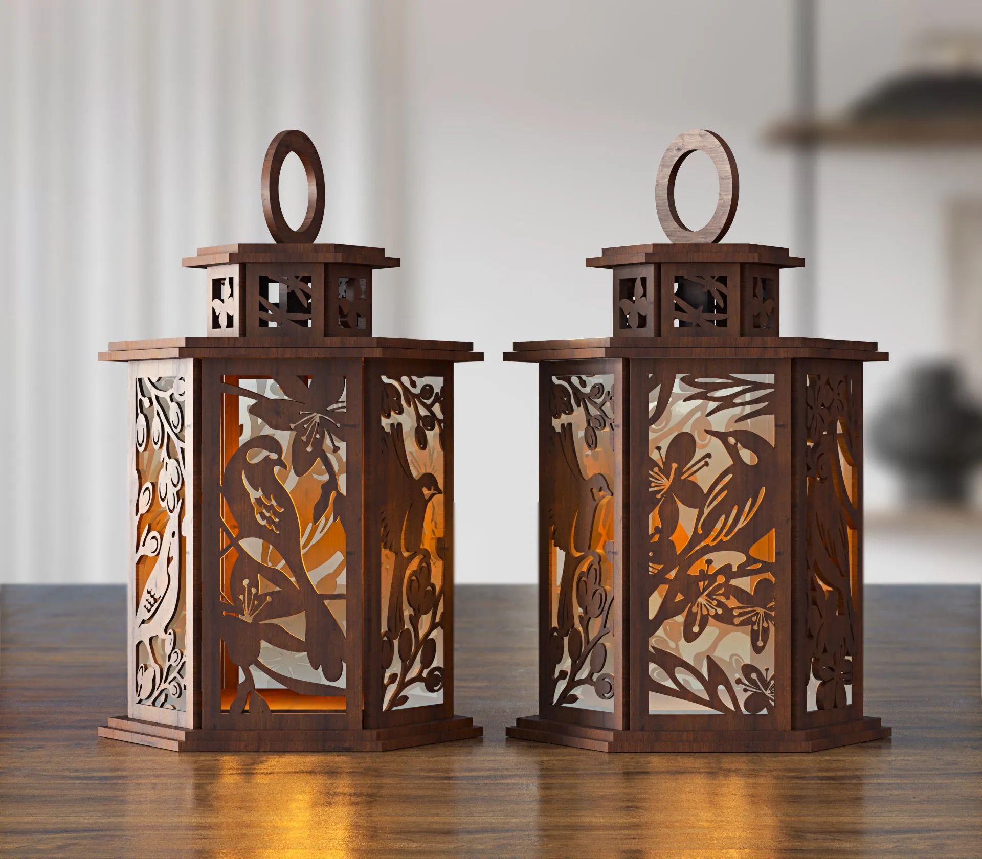 Laser cut birds on tree table lamp lantern svg file