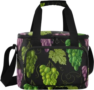 Leaf Grape Black Insulated Cooler Bag for Women Men Leakproof 24 Can Camping Cooling Bags for Work Office Picnic