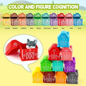 Learning Barn Toys for Toddlers 3  Years Old, 20 Pieces Farm Animal Finger Puppets for Kids, Montessori,Counting, Matching and Color Sorting Set, Christmas Birthday Gift for Boys Girls