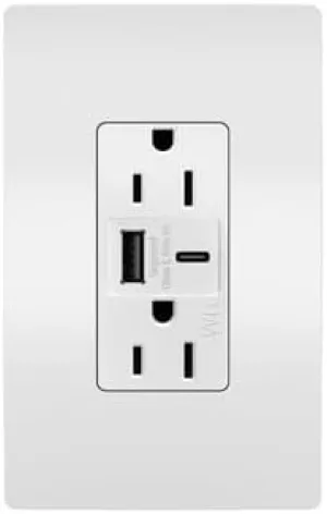 Legrand Pass & Seymour Radiant 15 Amp Weather-Resistant Wall Power Outlet with 2.0 Amp Ultra-Fast USB Charger, White
