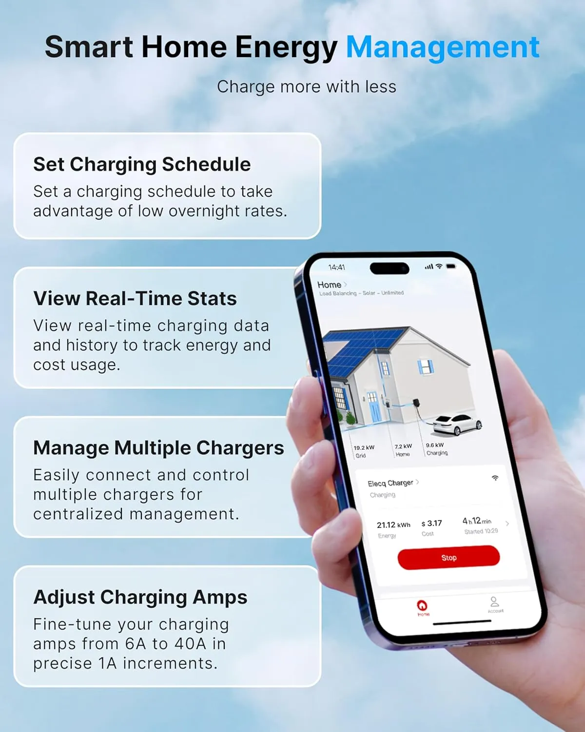 Level 2 EV Charger, 240V/40A Electric Car Charger, App-Controlled Electric Vehicle Charging Station with 25' Cable, NEMA 14-50/J1772, Complies with UL Certification Standards