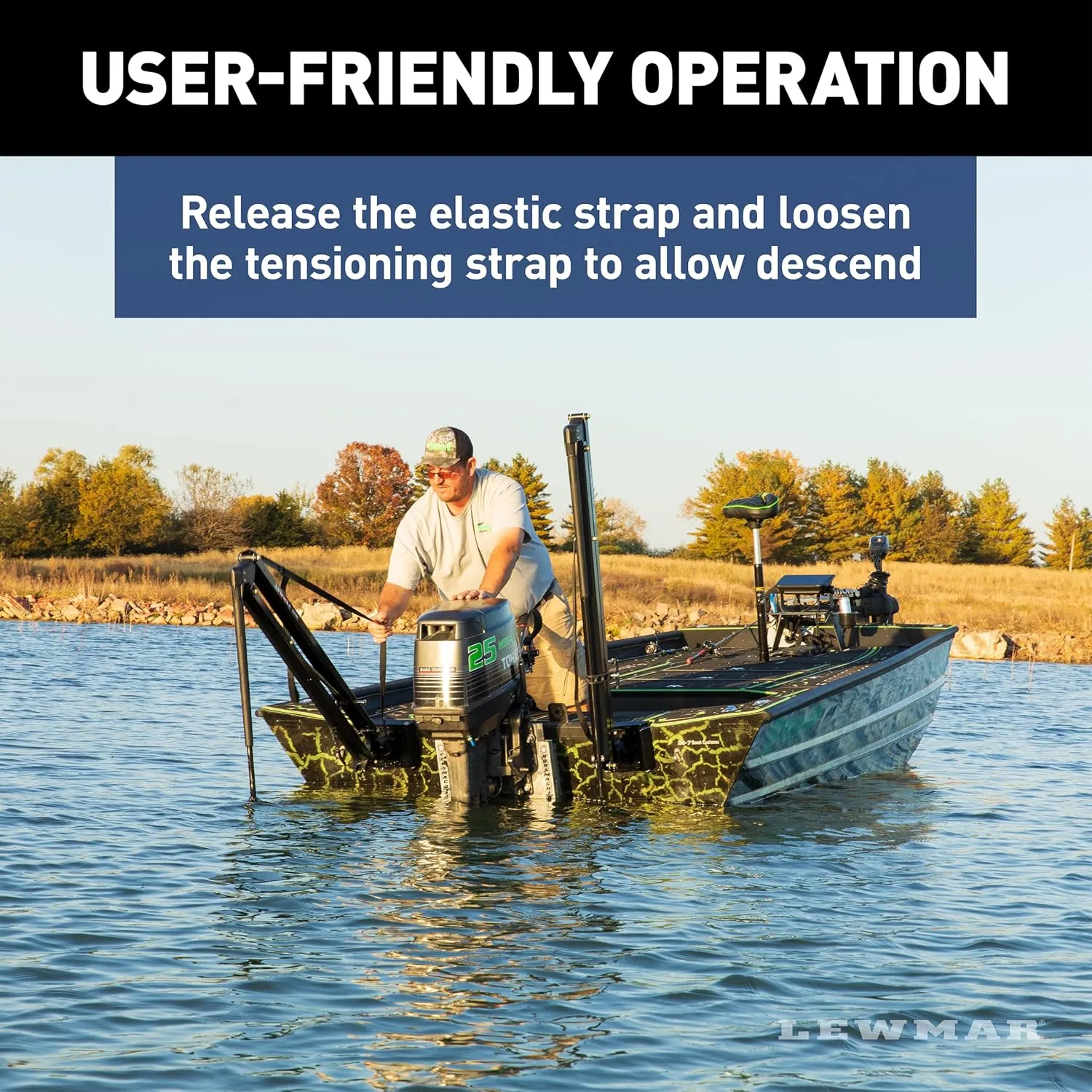 Lewmar Vector Manual Shallow Water Anchor 8 ft., Pull-Rope Deployment, Easy Installation, Gas Spring Secured Fiberglass Spike, Corrosion-Resistant Powder-Coated Aluminum, Black – 2024008743