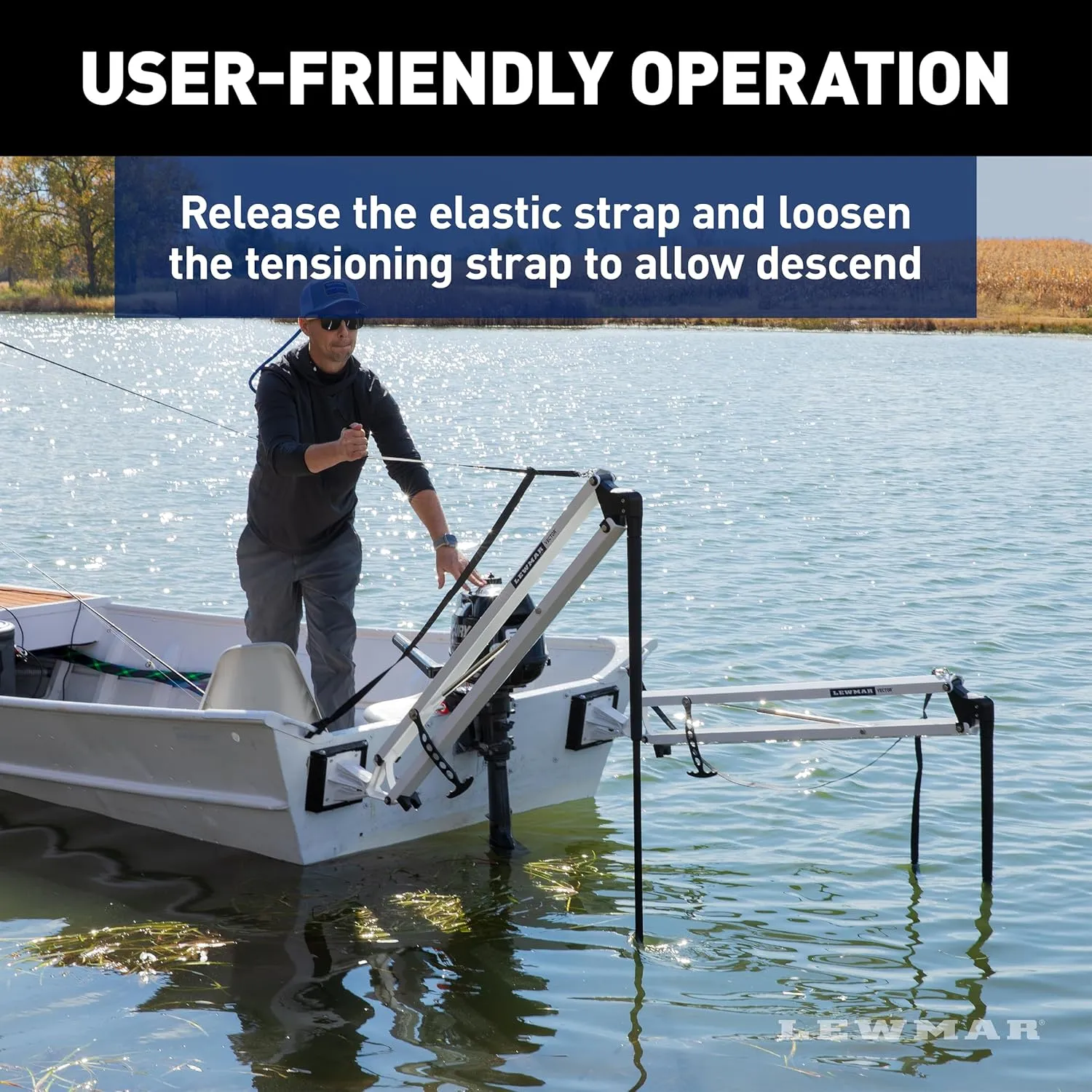 Lewmar Vector Manual Shallow Water Anchor 8 ft., Pull-Rope Deployment, Easy Installation, Gas Spring Secured Fiberglass Spike, Corrosion-Resistant Powder-Coated Aluminum, White - 2024008752