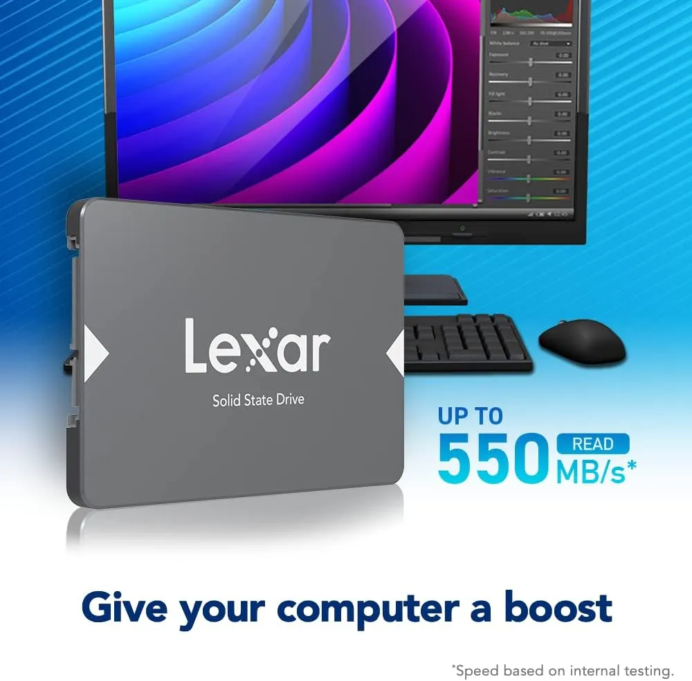 Lexar 256GB NS100 SSD 2.5 Inch SATA III Internal Solid State Drive, Up To 520MB/s Read, Gray (LNS100-256RBNA)