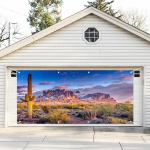 Leyiyi 7x16ft Desert Scenery Garage Door Decoration Banner Blue Sky Sand Dunes Prickly Cactus Arizona Desert Garage Backdrop for Western Party Indoor Outdoor Wall Door House Decor Background