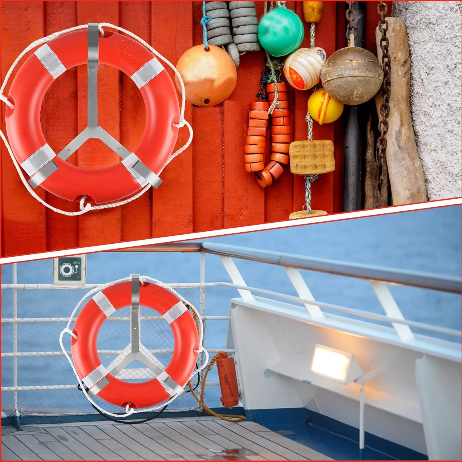 Life Ring for Boating Safety - 23" and 28" Boat Safety Throw Rings with Reflective Strip and Grab Lines (2 Color)