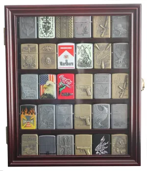 Lighters Display Case Wall Showcase Cabinet for Military Sport Collectible Outdoor Lighters Match Book Display Mahogany Finish