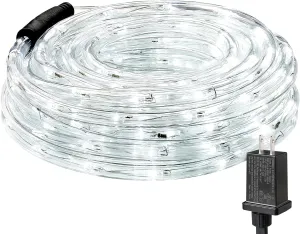 Lighting EVER 33ft 240 LED Outdoor Rope Lights Cool White 6000K, 24 V Connectable, Waterproof Clear Tube String Lights for Deck Railing, Patio Ground, Garden, Yard Lawn, Flower Bed Landscape, Camping