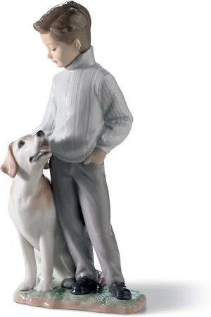 LLADRÓ My Loyal Friend Dog Figurine. Porcelain Boy Figure.