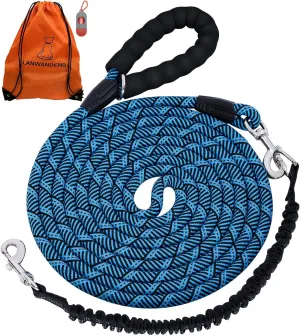 Long Dog Leash with Reflective Threads 15FT 20FT 30FT 50FT,Heavy Duty Bungee Dog Leashes for Small Medium Large Breed Dogs,Shock Absorbing Training Leash for Walking,Hunting,Camping&Yard