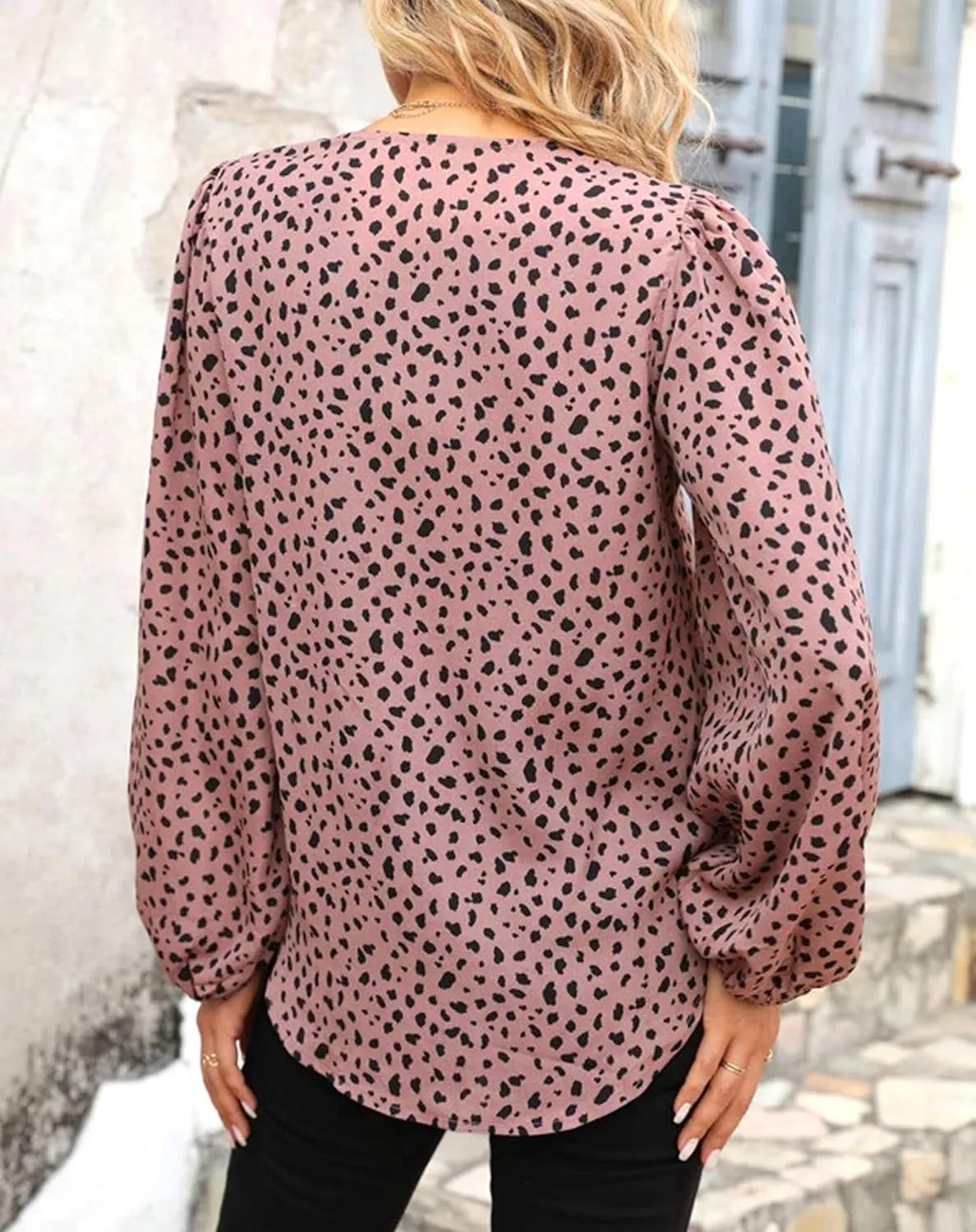 Long Sleeve Blouses for Women, Leopard Print Chiffon Tops V Neck Loose Business Shirts Casual Work Tunic