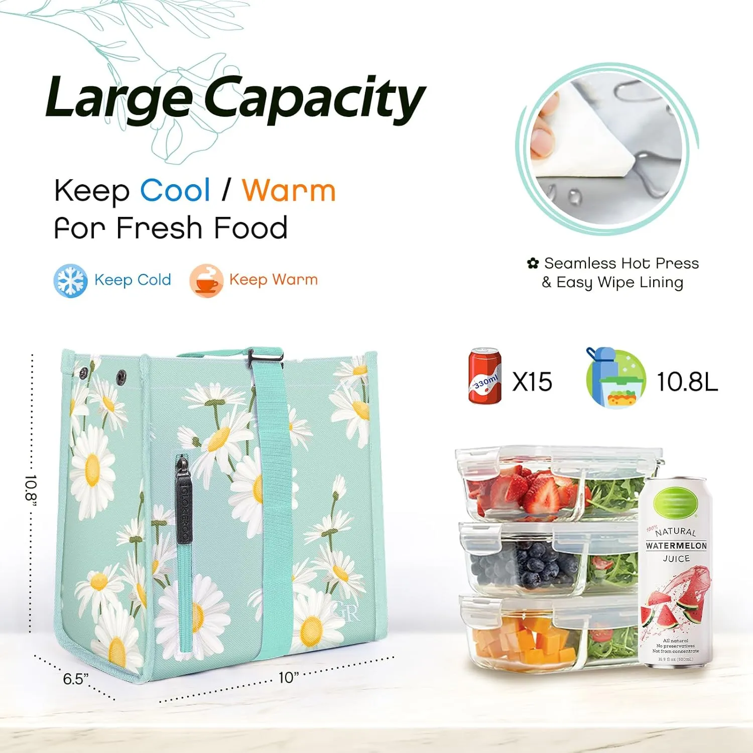 Lunch Box Bag Women - Insulated Foldable Leakproof Lightweight Reusable Cooler for Girls Kids for School Work Travel Picnic Gifts for Women