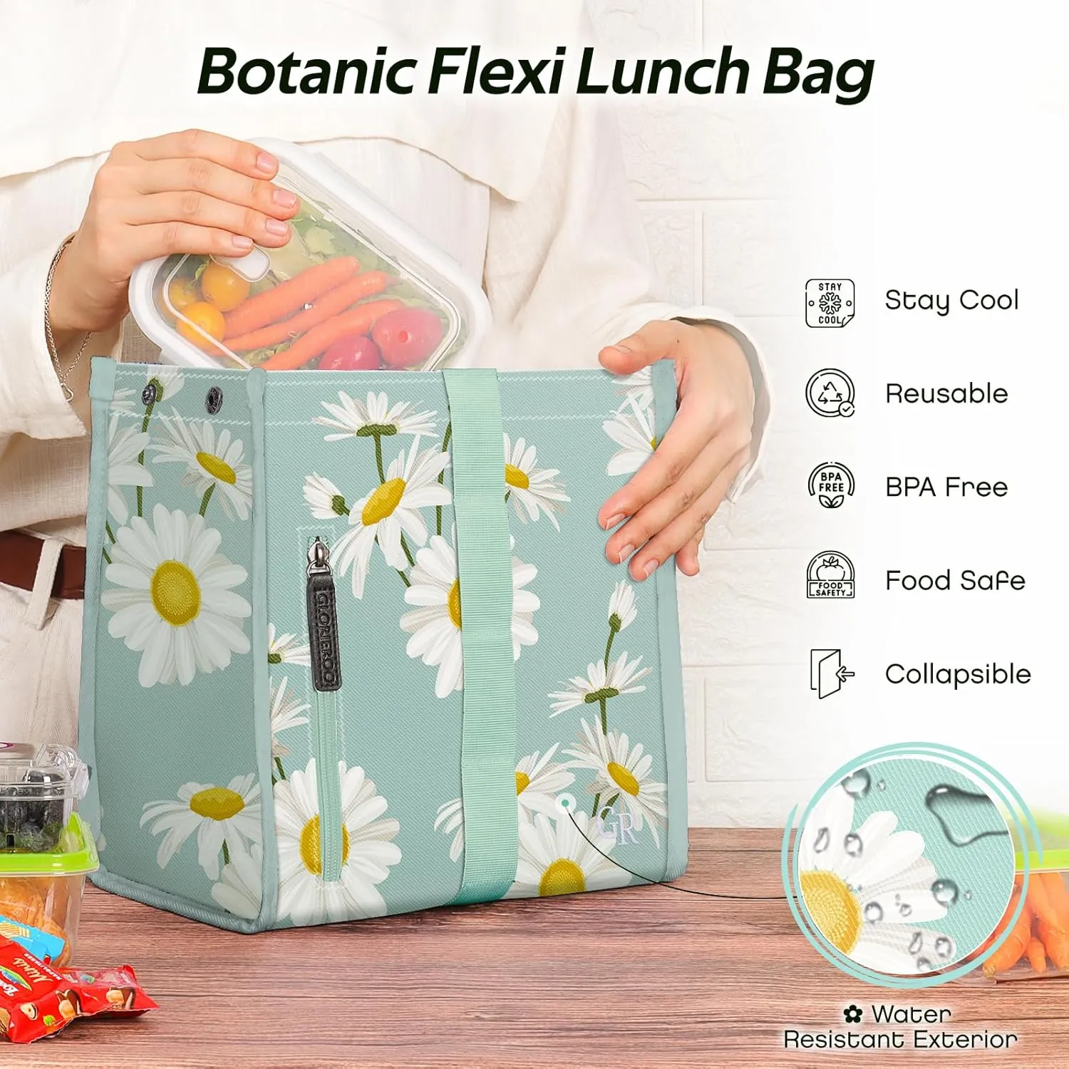 Lunch Box Bag Women - Insulated Foldable Leakproof Lightweight Reusable Cooler for Girls Kids for School Work Travel Picnic Gifts for Women