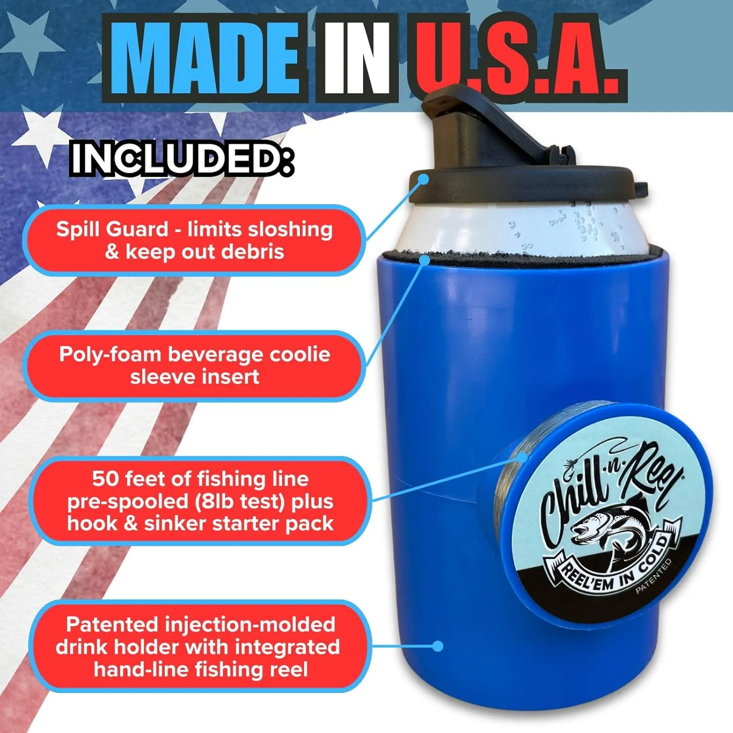Made in USA | Fishing Can Cooler (from Shark Tank) | Fishing Gifts for Men & Gifts for Dad Who Wants Nothing | Boating Must Haves | Shrinkwrap Packaging | Blue