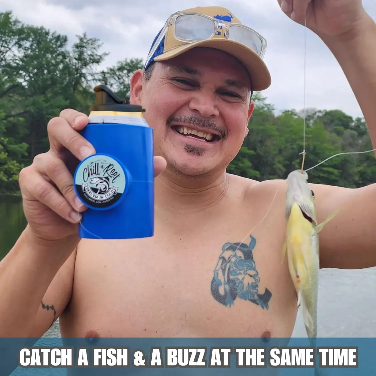 Made in USA | Fishing Can Cooler (from Shark Tank) | Fishing Gifts for Men & Gifts for Dad Who Wants Nothing | Boating Must Haves | Shrinkwrap Packaging | Blue