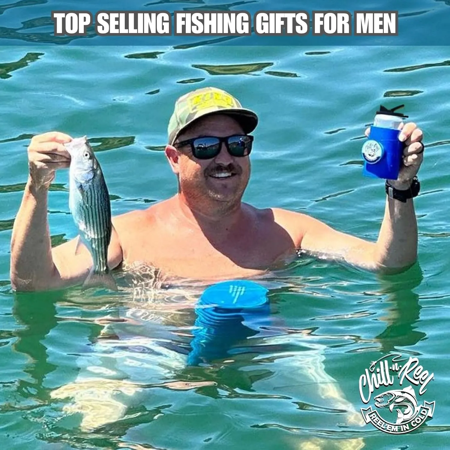 Made in USA | Fishing Can Cooler (from Shark Tank) | Fishing Gifts for Men & Gifts for Dad Who Wants Nothing | Boating Must Haves | Shrinkwrap Packaging | Blue