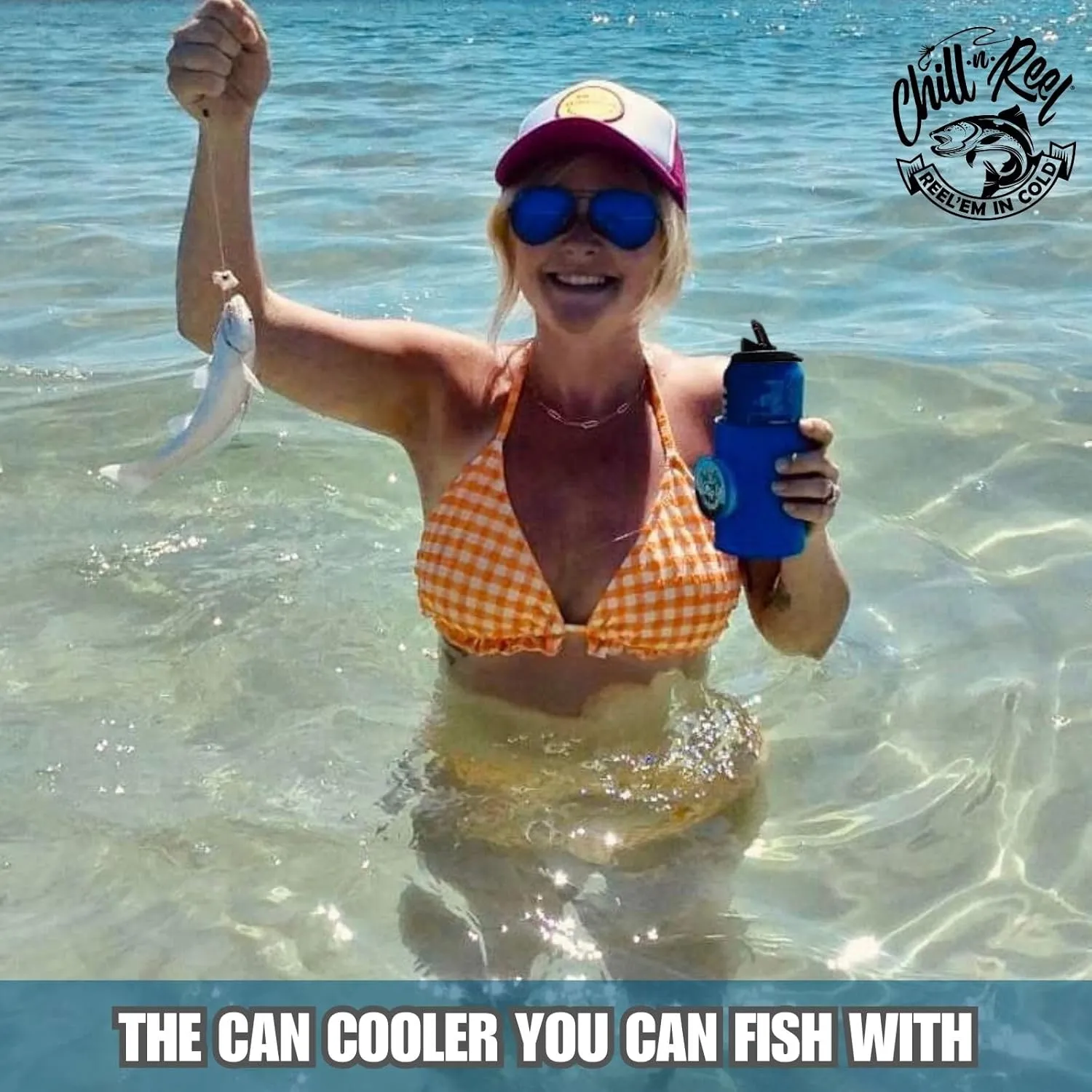 Made in USA | Fishing Can Cooler (from Shark Tank) | Fishing Gifts for Men & Gifts for Dad Who Wants Nothing | Boating Must Haves | Shrinkwrap Packaging | Blue
