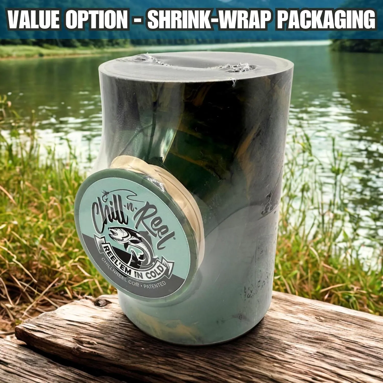 Made in USA | Fishing Can Cooler from Shark Tank | Hard Shell Drink Holder with Hand Line Reel | Fits Most Can Sleeves or Coozies | Unique Fishing Gift for Men | Shrinkwrapped | Camo