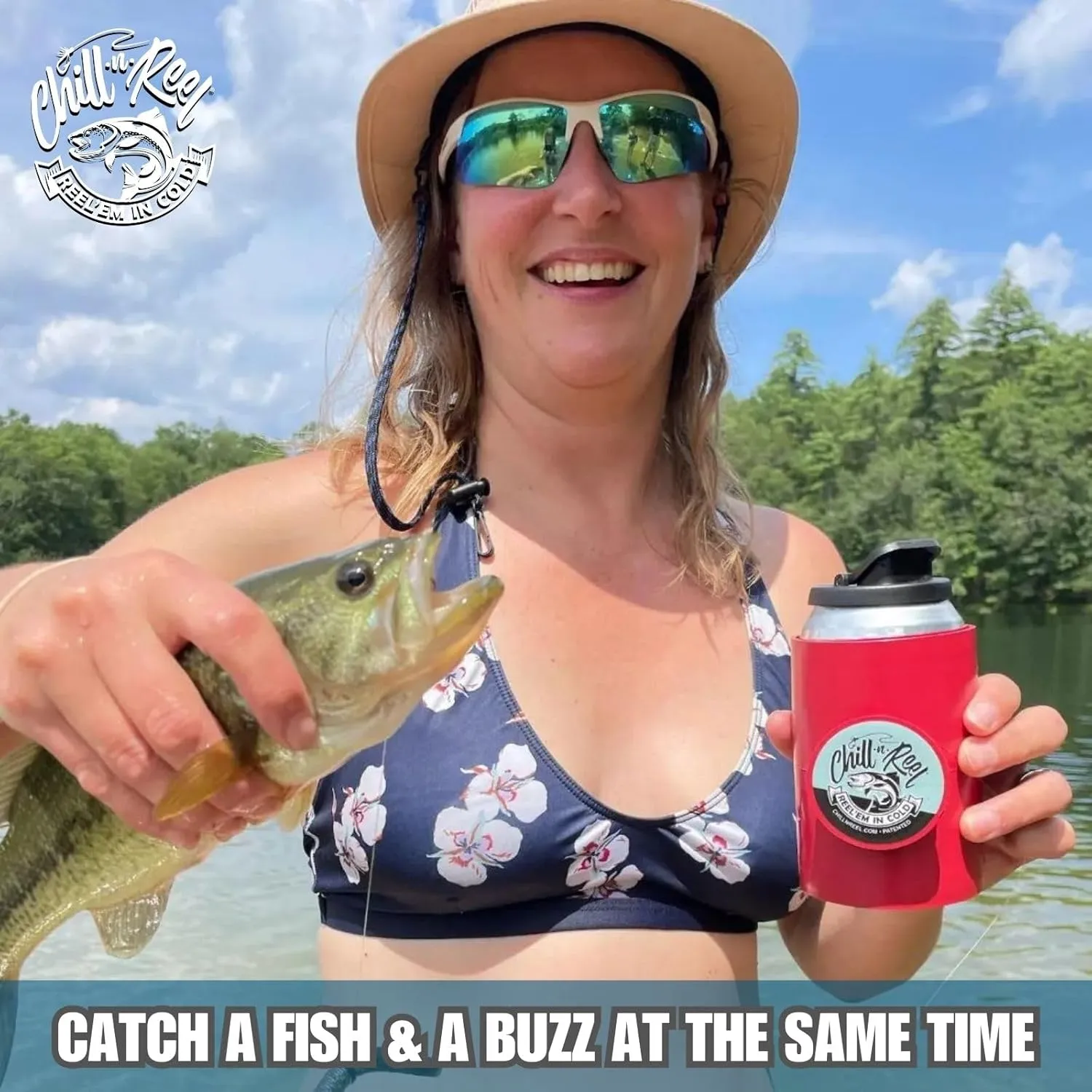 Made in USA | Fishing Can Cooler | Perfect Camping Essentials, Boat Accessories, Kayak Accessories, and Lake Floats for Adults | Great Camper Must Haves | Fun Fishing Gift | Shrinkwrap Packaging | Red