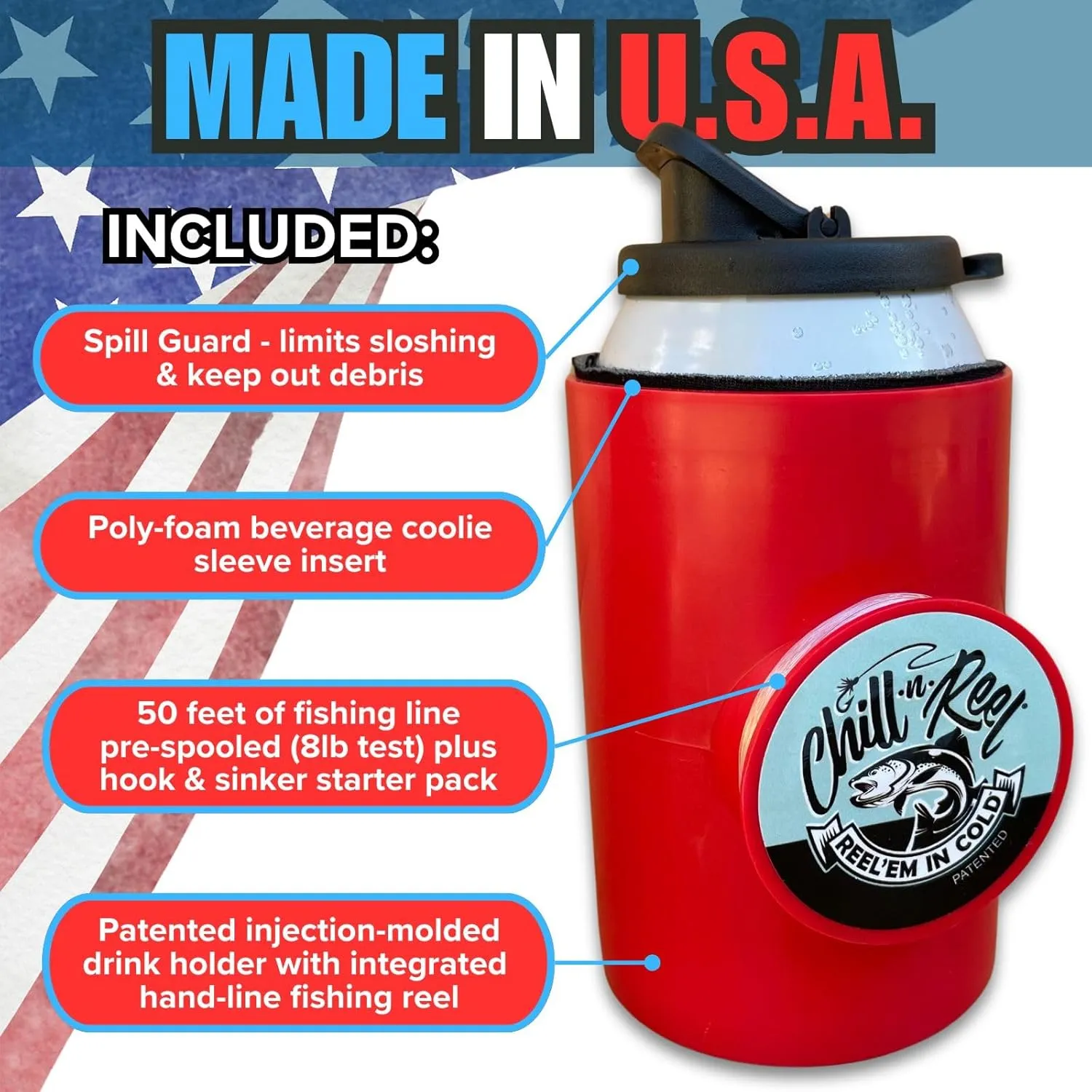 Made in USA | Fishing Can Cooler | Perfect Camping Essentials, Boat Accessories, Kayak Accessories, and Lake Floats for Adults | Great Camper Must Haves | Fun Fishing Gift | Shrinkwrap Packaging | Red