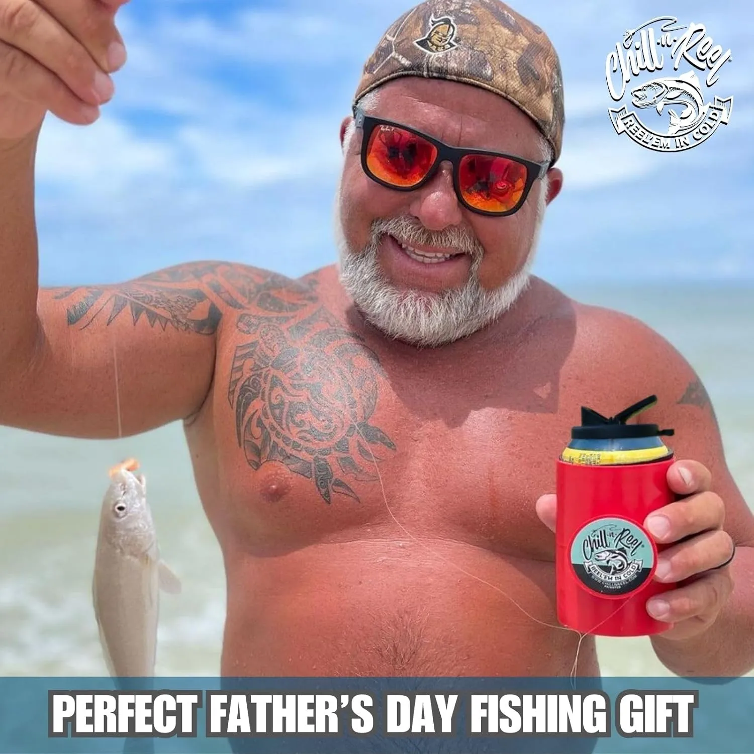 Made in USA | Fishing Can Cooler | Perfect Camping Essentials, Boat Accessories, Kayak Accessories, and Lake Floats for Adults | Great Camper Must Haves | Fun Fishing Gift | Shrinkwrap Packaging | Red