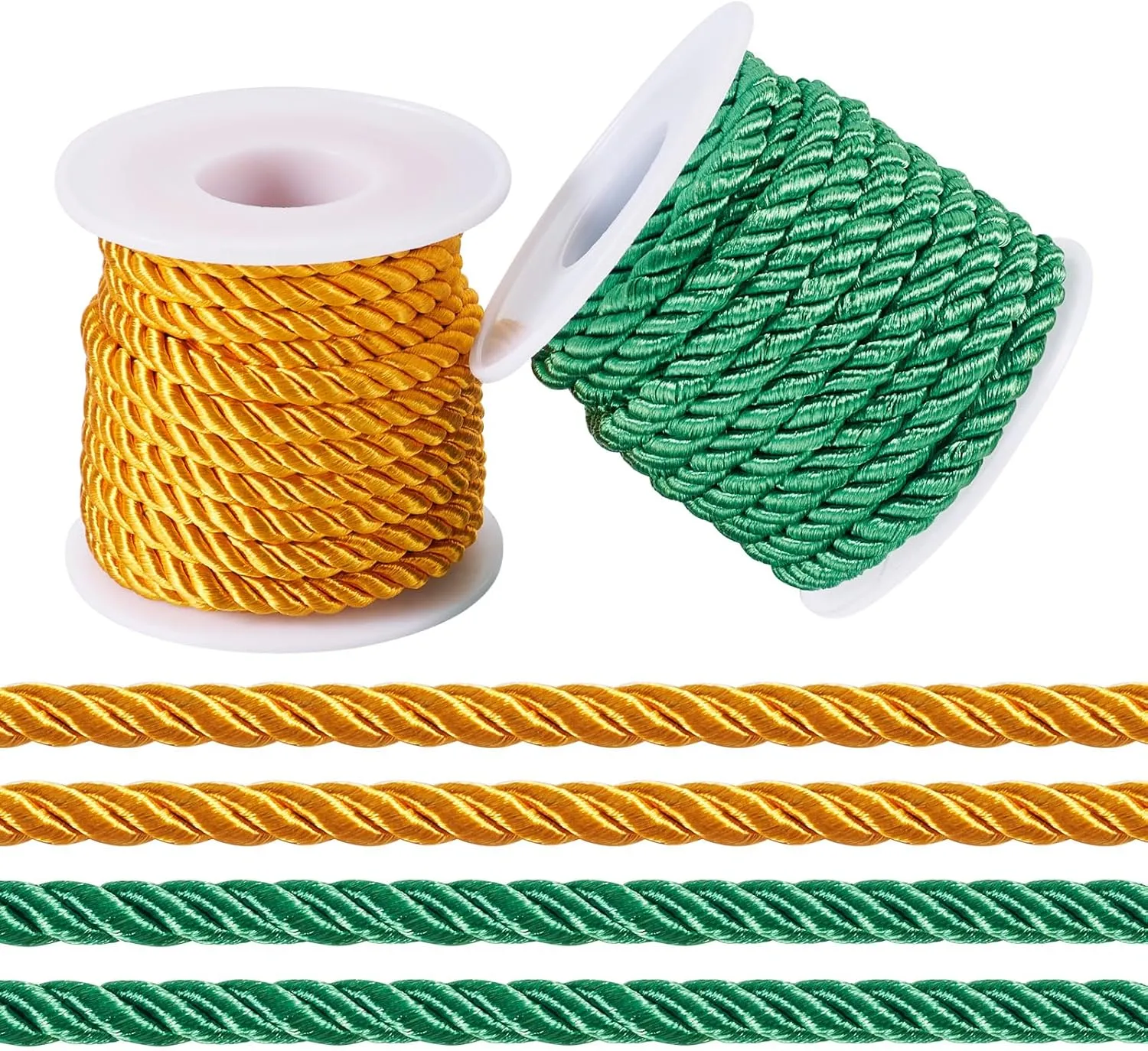 Magibeads 5mm Twisted Polyester Cords 4.37 Yards x 2 Rolls Green Christmas Cords Braided Rope Macrame Cord Threads for Hanging Ornaments Handbag Strap Wrapping Crafts DIY