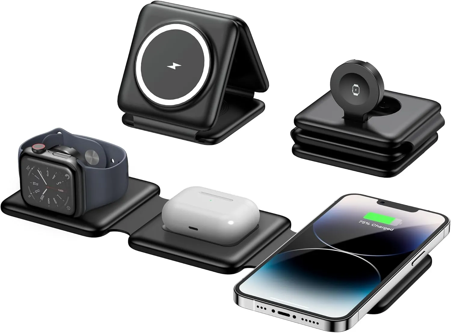 Magnetic Wireless Charger for iPhone: Fodable 3 in 1 Charging Station for Multiple Apple Devices - Travel Charging Pad Dock for Apple Watch iPhone 16 15 14 13 12 Pro Max Plus & Airpod