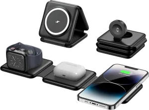 Magnetic Wireless Charger for iPhone: Fodable 3 in 1 Charging Station for Multiple Apple Devices - Travel Charging Pad Dock for Apple Watch iPhone 16 15 14 13 12 Pro Max Plus & Airpod
