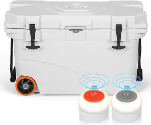 Magshion 45QT Cooler with Wheels, Portable Rolling Hard Cooler with LED Light & Bluetooth Speaker, Storage Up to 5-7 Days, Leak-Proof LLDPE Wheeled Cooler for Picnic and Boating