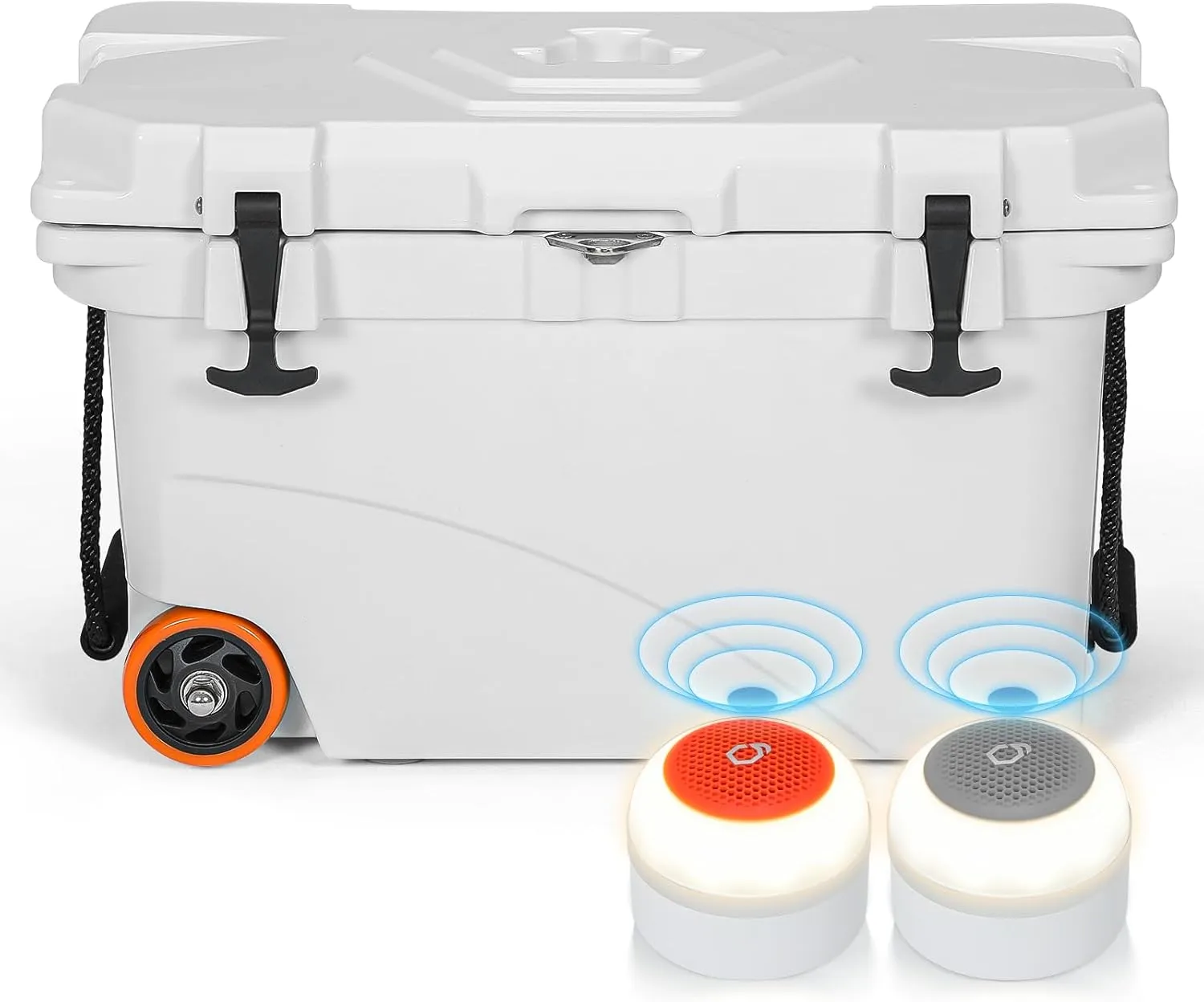 Magshion 45QT Cooler with Wheels, Portable Rolling Hard Cooler with LED Light & Bluetooth Speaker, Storage Up to 5-7 Days, Leak-Proof LLDPE Wheeled Cooler for Picnic and Boating