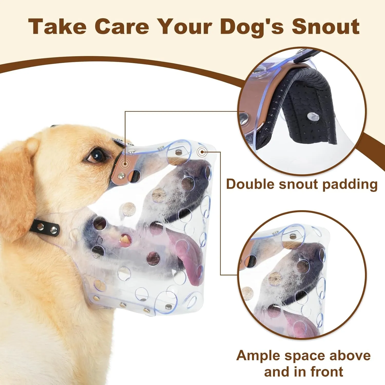 Mayerzon Dog Muzzle, Basket Muzzle for Large Medium Small Dogs, Humane Cage Mouth Guard to Prevent Biting Chewing Eating, Breathable Muzzle for Grooming Training Walking Vet Visits (XL, Clear)