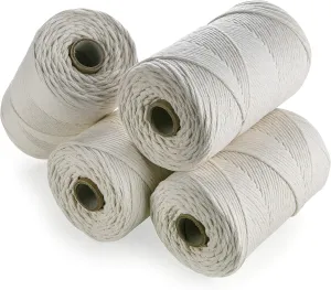 MB Cordas Macrame Cord 3mm x 876 yd Single Strand Twisted Natural Cotton Rope - 1PLY Strong Cotton String - Knitting, Crochet, Macramé, Weaving - Dream Catcher - Ivory Ecru White (2 Rolls * 438 yd)