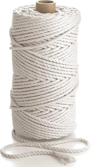 MB Cordas Macrame Rope 5mm 13/64in 109 yd - Natural Cotton Cord - 3PLY Strong Cotton String - Knitting, Crochet, Macramé - Handbag, Hanging Basket, Dream Catcher – Ivory White