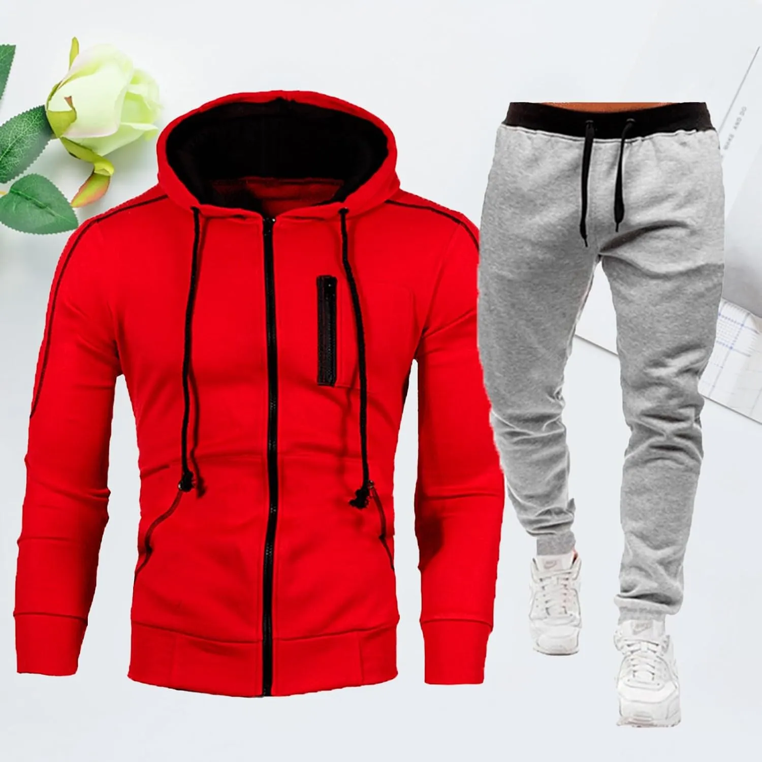 Men Sweatsuits Sets Jogging Suits Plus Size Big and Tall Sweatsuits Warm Up Full Zip Muscle Slim Fit Casual Outfits