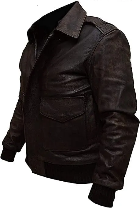 Men's A2 Brown Distressed Leather Jacket l Air Force Brown WWII Flying Tiger Bomber Jacket.