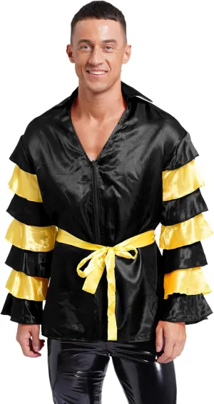 Mens Rumba Samba Dance Shirts with Belt for Halloween Stage Performances Party Carnival
