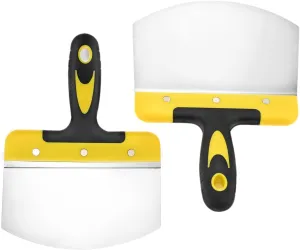 Mgoodoo 2PCS Stainless Steel Bucket Scoop,6.7 inch Curved Contoured Blade Putty Knife for Drywall & Plaster,Rustproof Scraper Tools with Soft-Grip Handle for Clean Paint,Mortar,Putty,etc(Yellow)