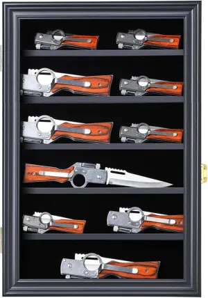 Military Folding Knife Shadow Box,Knife Display Case Pocket Knife Display Stand Acrylic Lockable Display Cabinet Wall Folding Knife Shadow Box with UV Protection for Military Knife Collection,