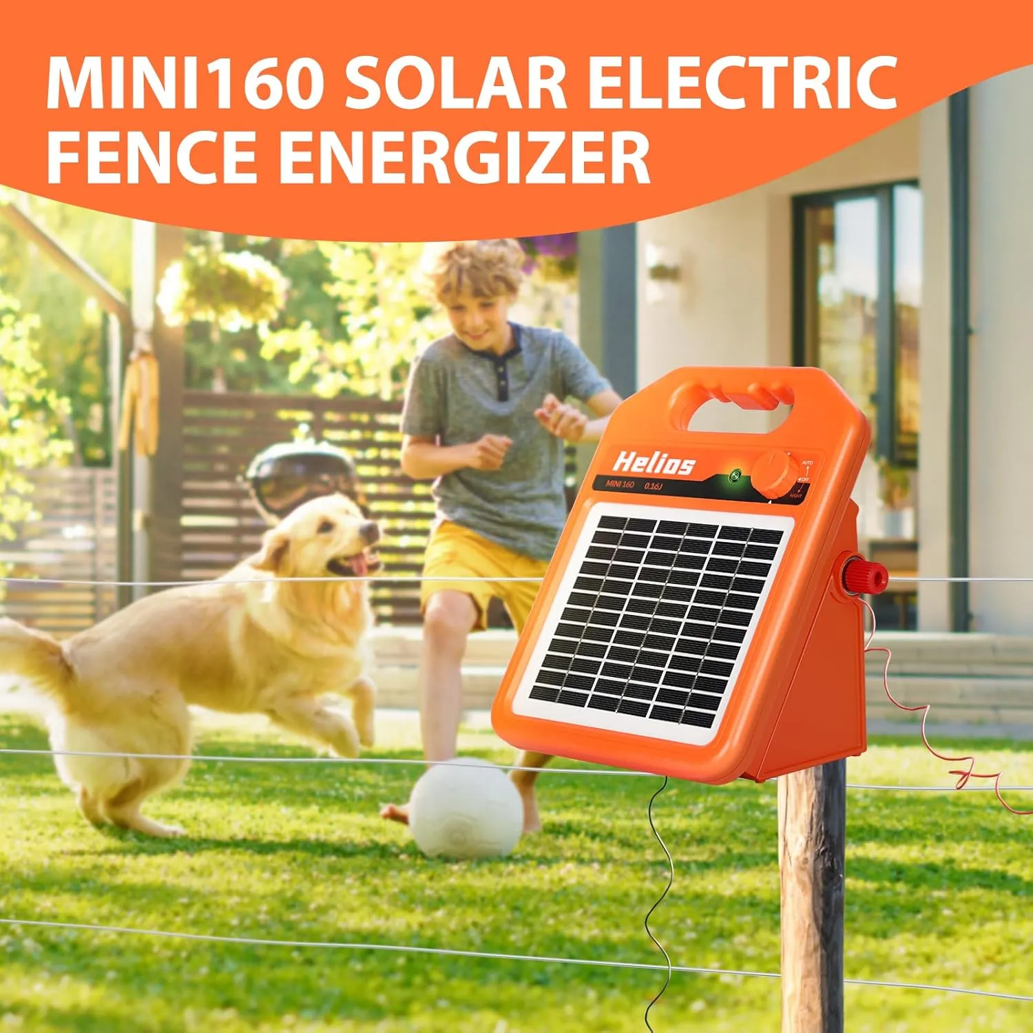 MINI160 10 Miles Solar Fence Charger, 0.16 Joule Solar Electric Fence Charger for Livestock, Pigs, Horses, Cattle Sheep, Solar Powered Electric Fence with Day or Night Mode, Easy Installation