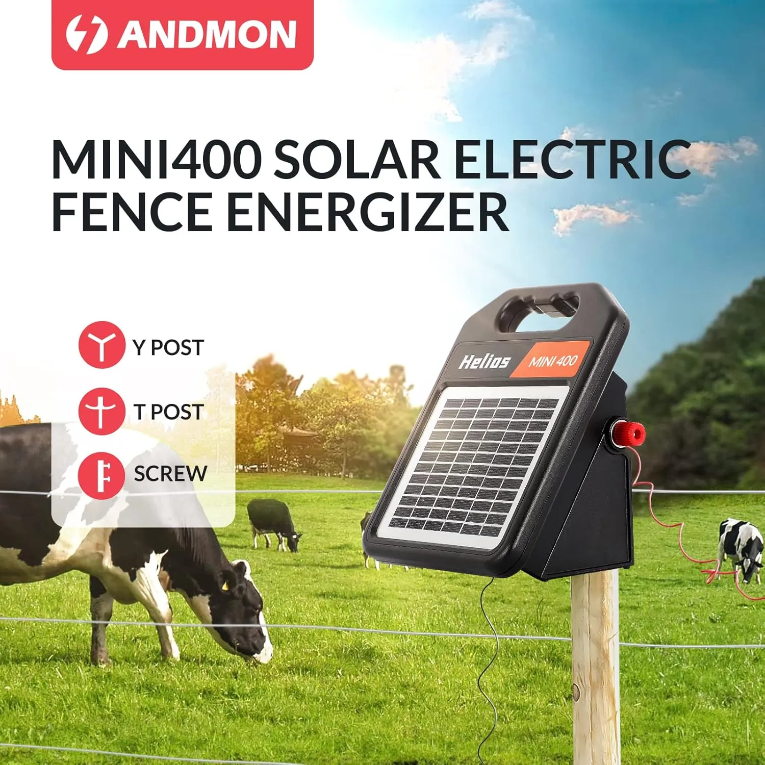 MINI400 20 Miles Solar Electric Fence Charger with Day/Night Mode 0.3J Output Energy Electric Fence Energizer