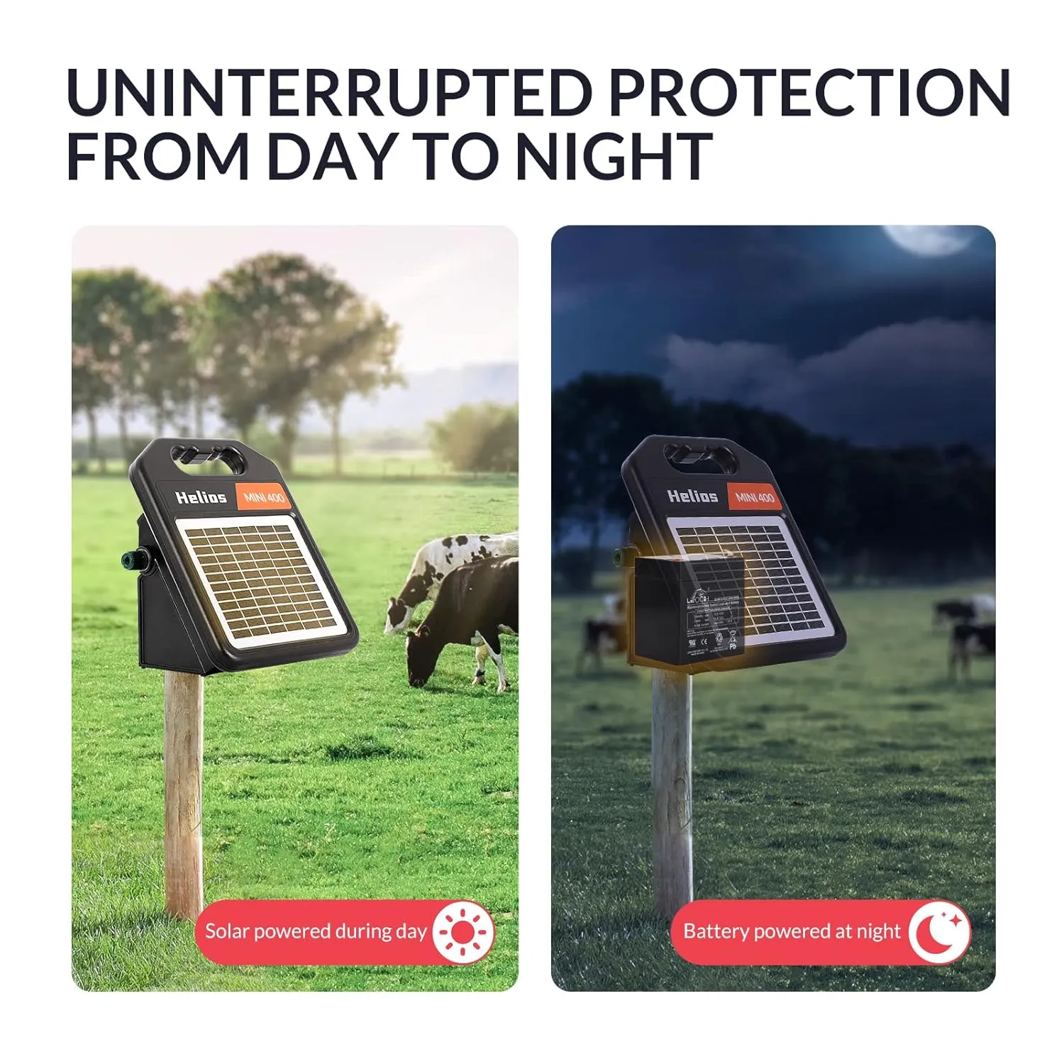 MINI400 20 Miles Solar Electric Fence Charger with Day/Night Mode 0.3J Output Energy Electric Fence Energizer