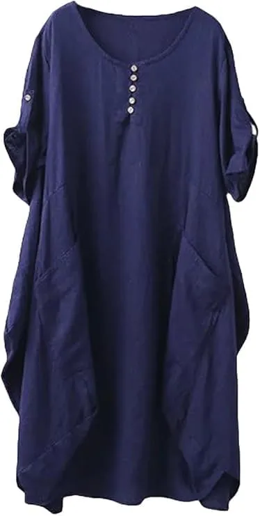 Minibee Women's Ruffle Oversize Casual Midi Dresses with Pockets