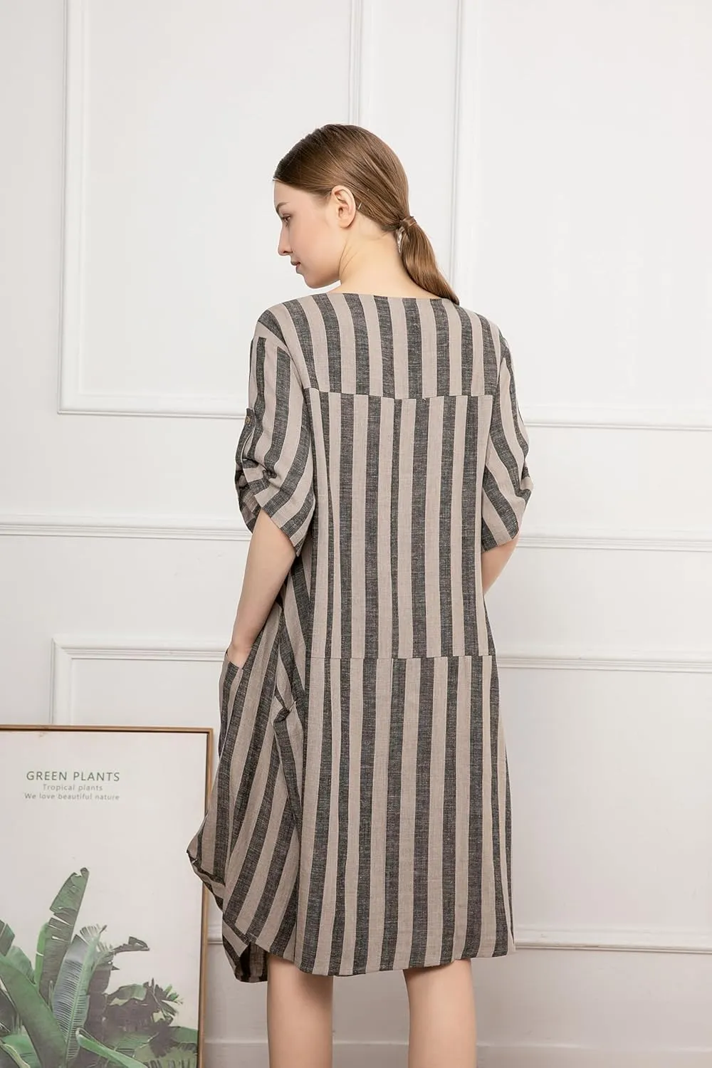 Minibee Women's Ruffle Oversize Casual Midi Dresses with Pockets