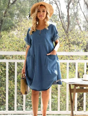 Minibee Women's Ruffle Oversize Casual Midi Dresses with Pockets