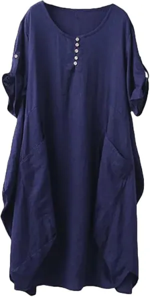 Minibee Women's Ruffle Oversize Casual Midi Dresses with Pockets